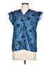 Unbranded Floral Blue Short Sleeve Blouse Size L - photo 1