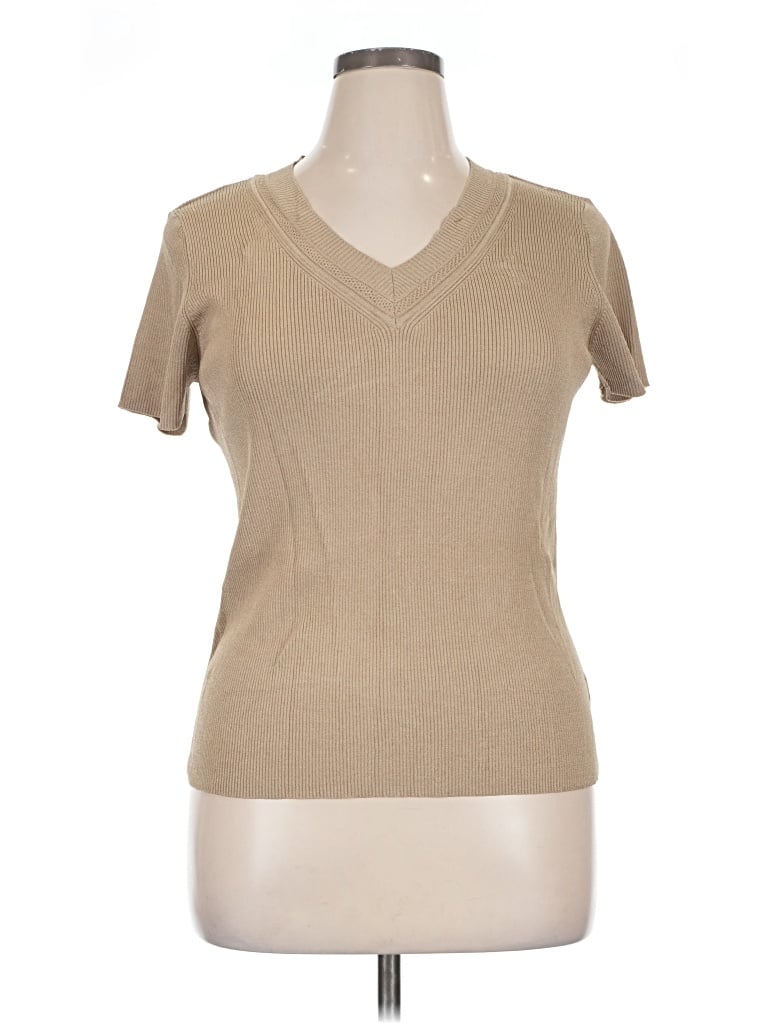 Pre-owned Doncaster Collection Short Sleeve Top Tan V-neck Tops