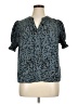 Shein Curve 100% Polyester Animal Print Teal Short Sleeve Blouse Size 0X - photo 1