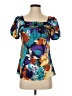 M by M. Kalan 100% Polyester Teal Purple Short Sleeve Blouse Size S - photo 1