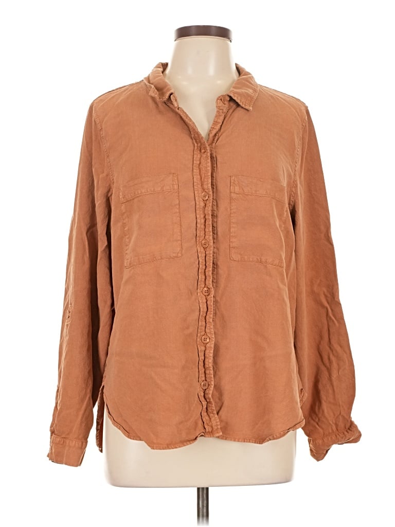 Pre-owned Pale Sky Long Sleeve Blouse In Brown