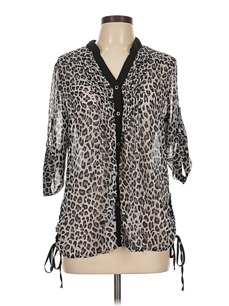 Pre-owned Vanity 3/4 Sleeve Blouse In Silver