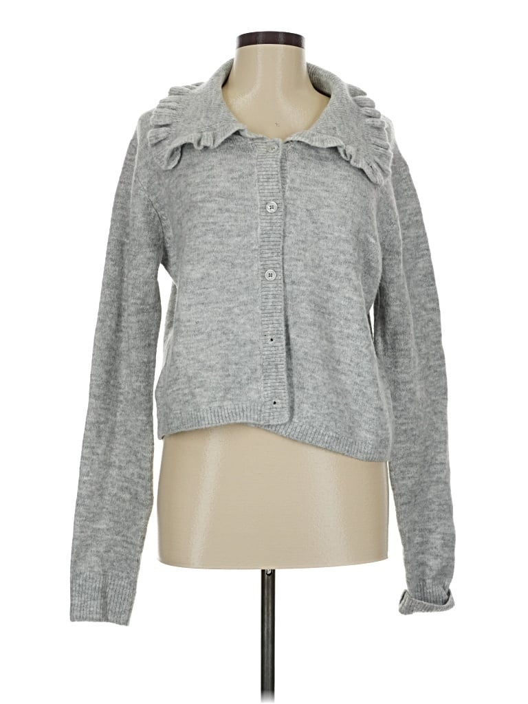 Pre-owned Self Contrast Cardigan Sweater In Gray