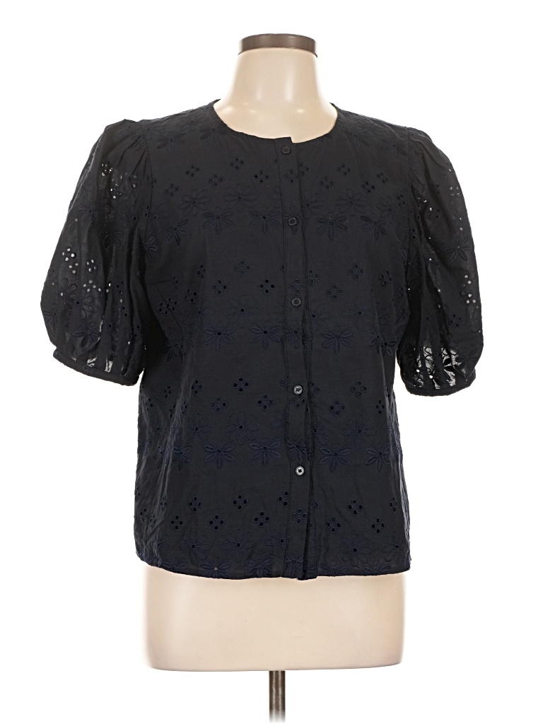 Pre-owned Ann Taylor Short Sleeve Blouse In Black