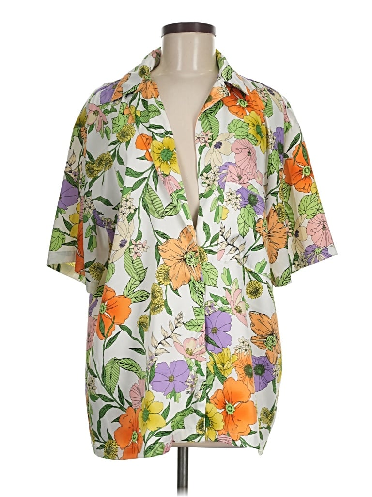 Pre-owned Afrm Short Sleeve Blouse In Green