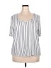 retrology Stripes Gray Short Sleeve Blouse Size 2X - photo 1