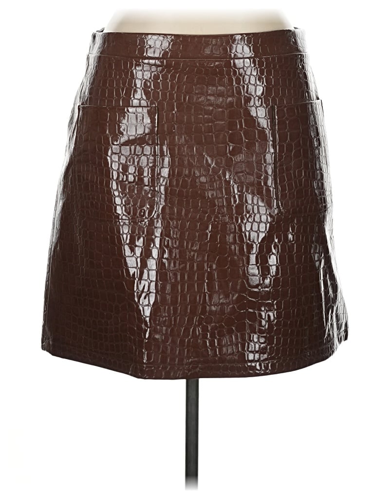 Halogen Faux Leather Skirt In Brown