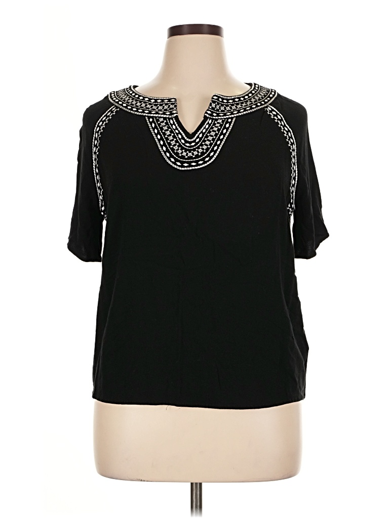 Pre-owned Ruby Rd. Short Sleeve Top Black Keyhole Neckline Tops