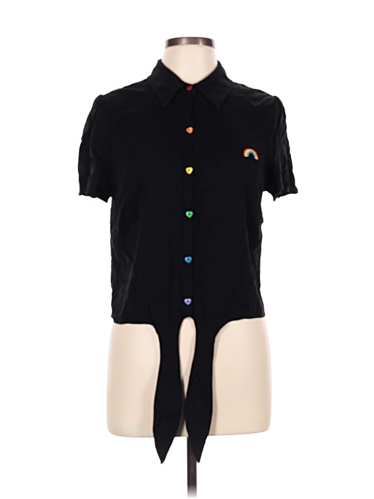 Pre-owned Hot Topic Short Sleeve Button Down Shirt In Black