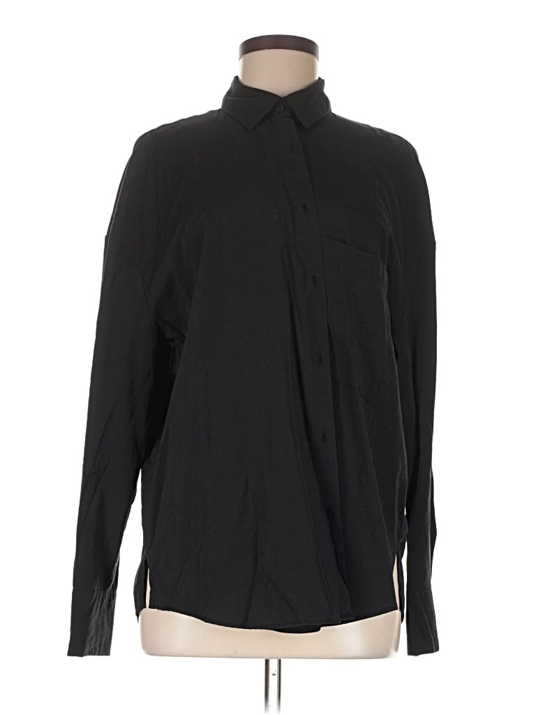 Pre-owned Pull & Bear Long Sleeve Button Down Shirt In Black