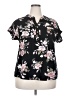 Flower & Feather Floral Black Short Sleeve Blouse Size 2X - photo 1