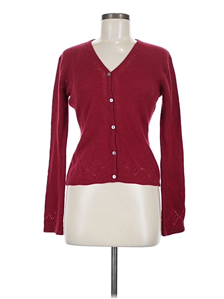 Pre-owned Assorted Brands Cashmere Cardigan Sweater In Burgundy