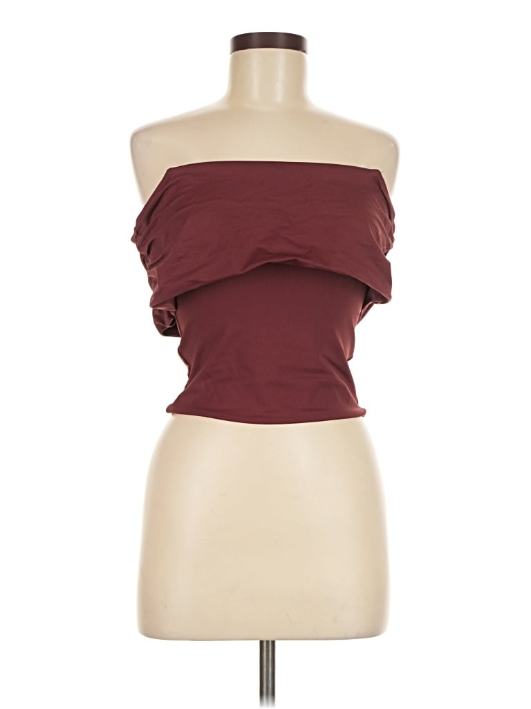 Pre-owned Meshki Sleeveless Top Burgundy Strapless Neckline Tops