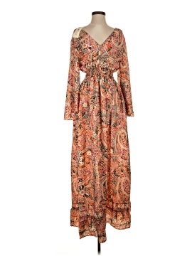 chinese dress ladies Printed Tie Neck Long Sleeve Maxi Dress Air Force Blue / S