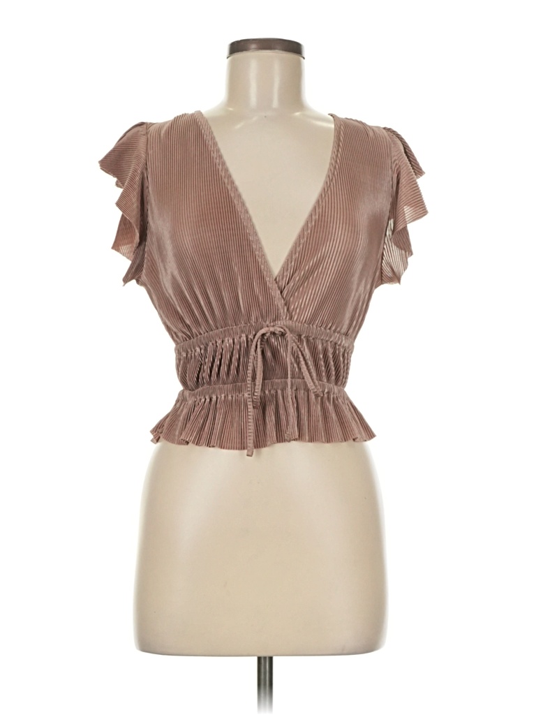 Pre-owned Zara Short Sleeve Blouse In Brown