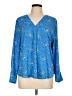 Ann Taylor Print Blue Long Sleeve Blouse Size L (petite) - photo 1