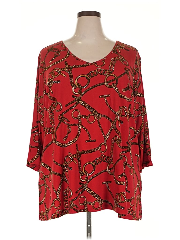 Pre-owned Susan Graver 3/4 Sleeve Blouse In Red