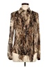 Per Se By Carlisle 100% Silk Animal Print Brown Long Sleeve Silk Top Size 8 - photo 1