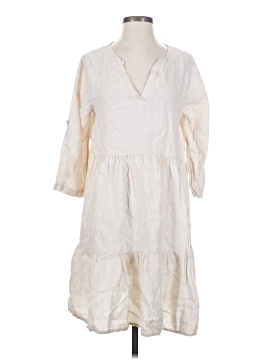 chinese dress ladies Bellambra Women's Plus Made in Italy Linen Split Neck Tiered Midi Dress