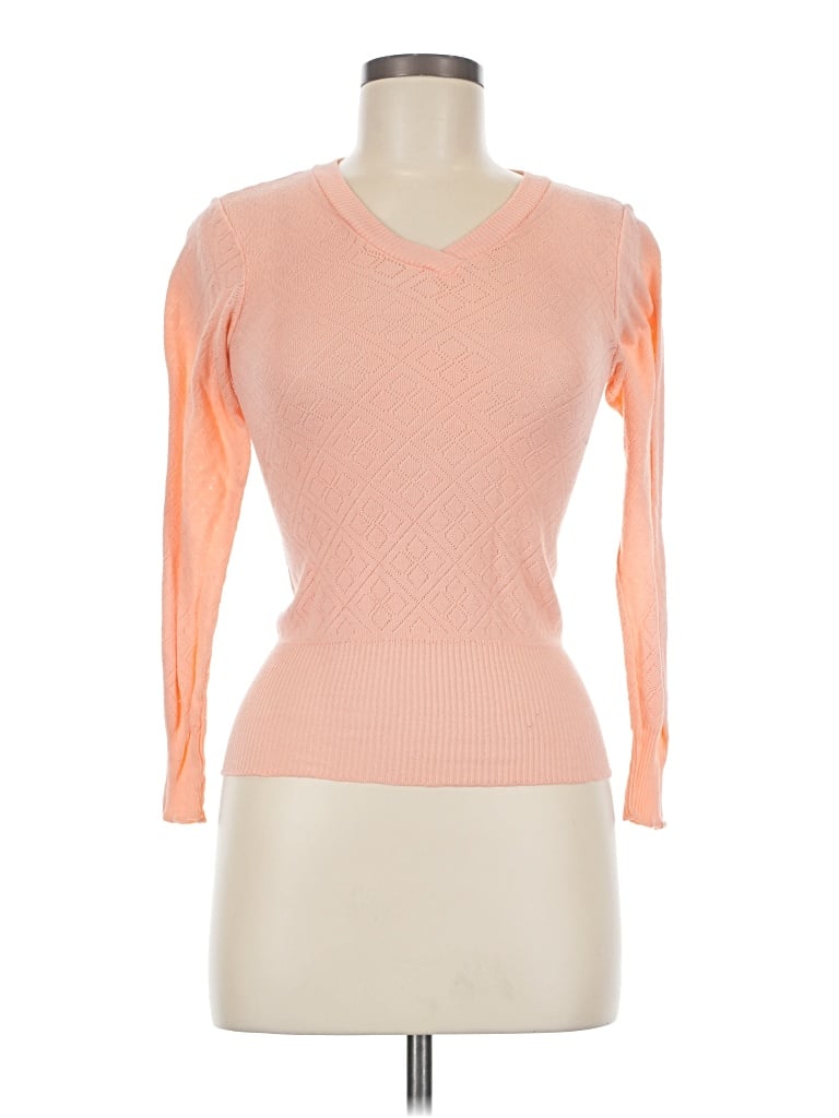 Pre-owned Cabela's 3/4 Sleeve Top Orange V Neck Tops