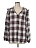 Ann Taylor LOFT 100% Lyocell Plaid Silver Burgundy Long Sleeve Blouse Size M - photo 1