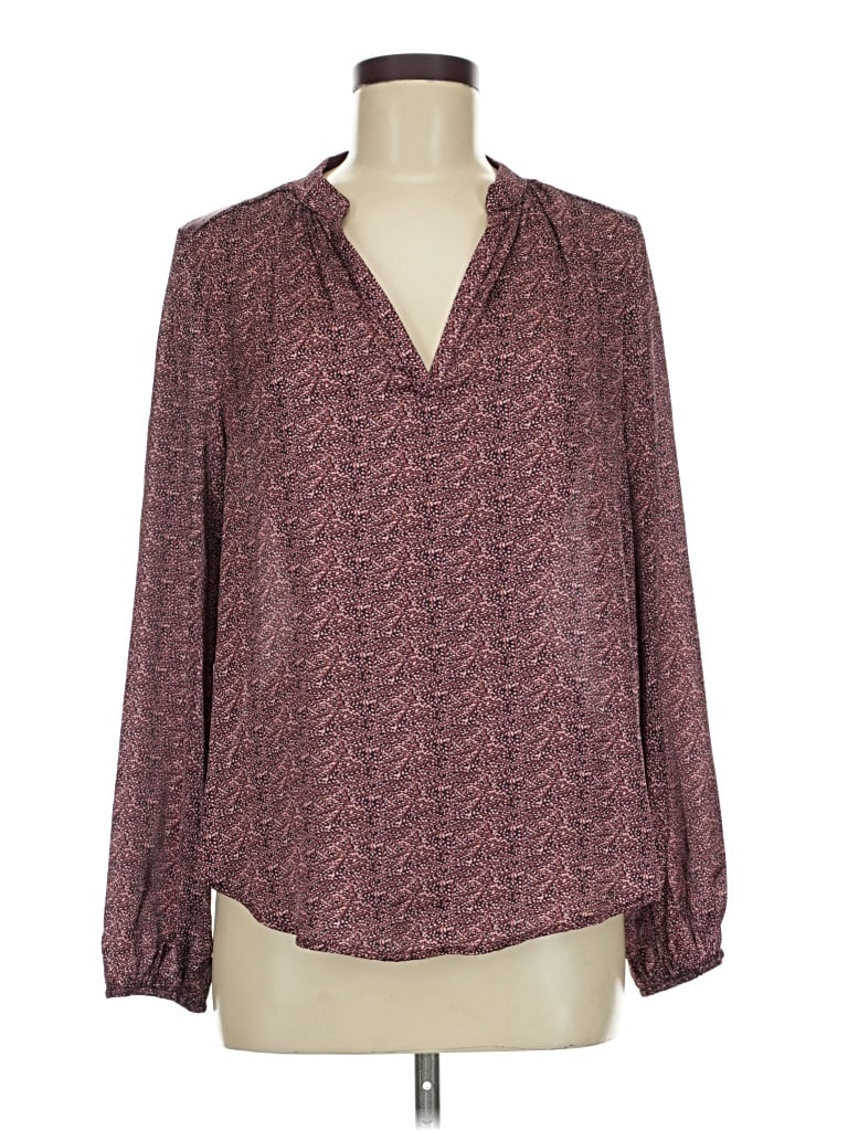 Pre-owned Self Contrast Long Sleeve Blouse In Burgundy