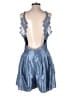Free People 100% Polyester Metallic Solid Blue Romper Size 8 - photo 2