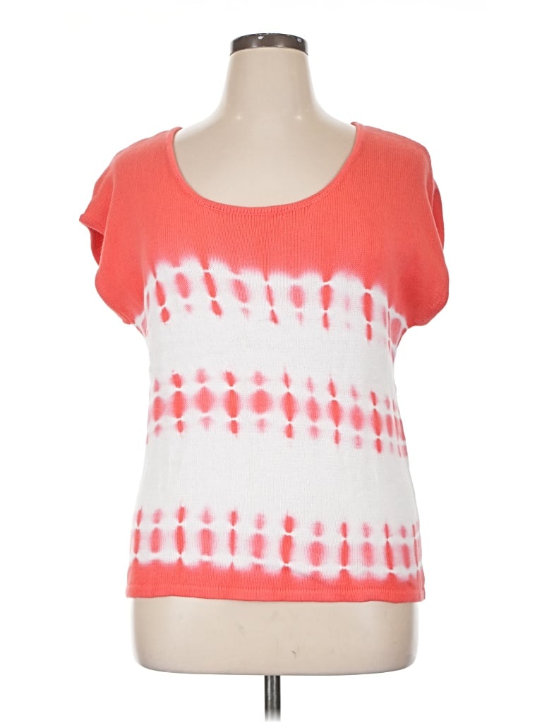 Pre-owned Andrea Jovine Short Sleeve Top Orange Tie-dye Pattern Scoop Neck Tops