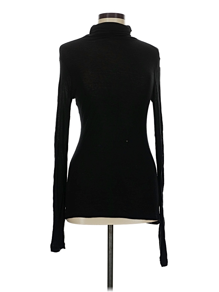 Pre-owned Chelsea28 Long Sleeve Top Black Solid Pattern Turtleneck Tops