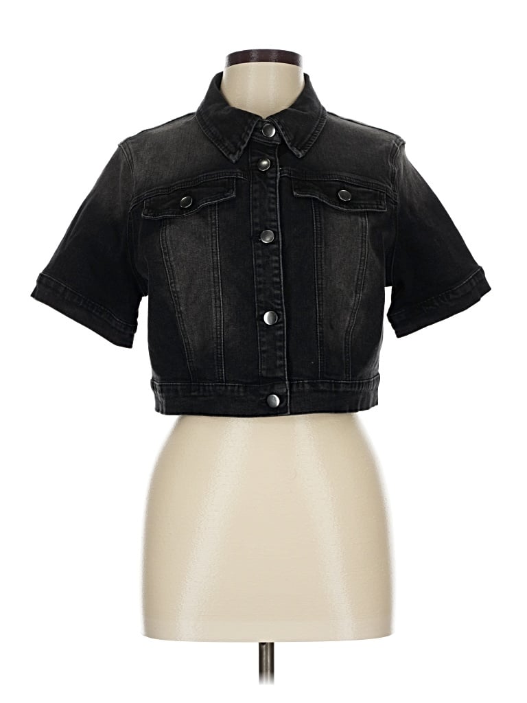 Pre-owned Allegra K Denim Vest In Black