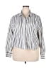 Old Navy 100% Cotton Stripes Silver Ivory 3/4 Sleeve Button-Down Shirt Size XXL - photo 1