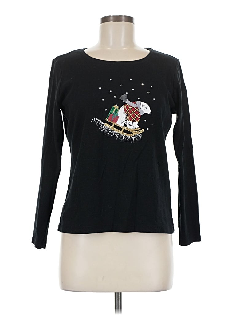 Pre-owned Karen Scott Long Sleeve T-shirt In Black