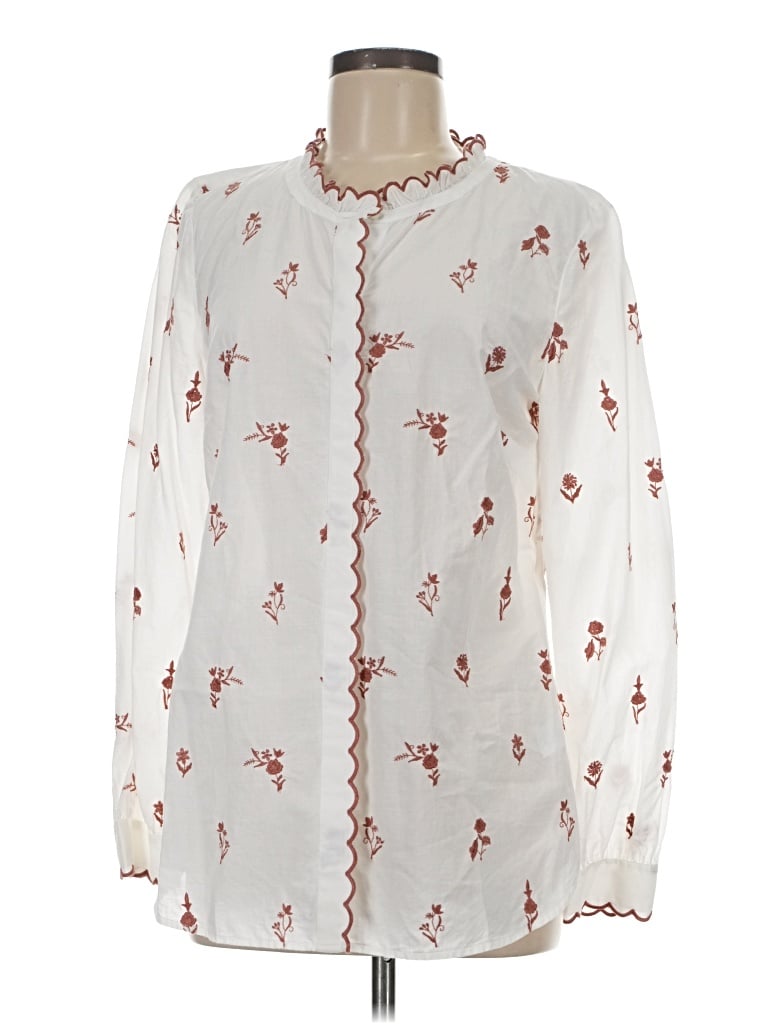 Pre-owned Talbots Long Sleeve Blouse In White