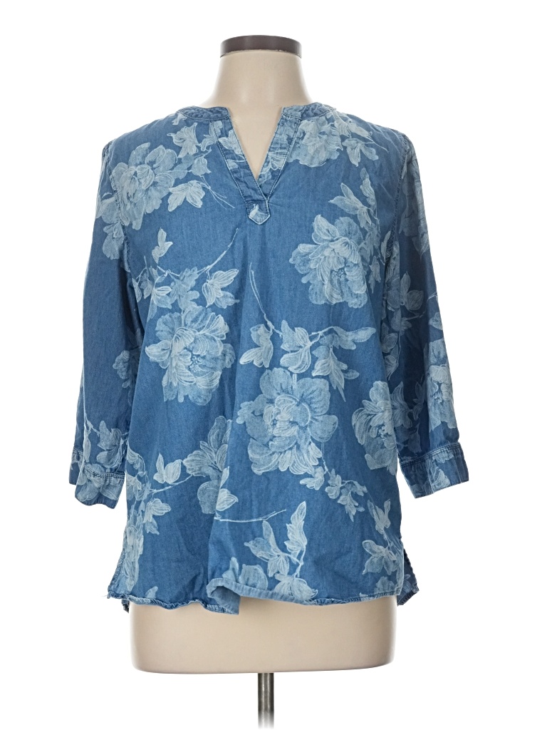 Pre-owned Chico's 3/4 Sleeve Blouse In Blue