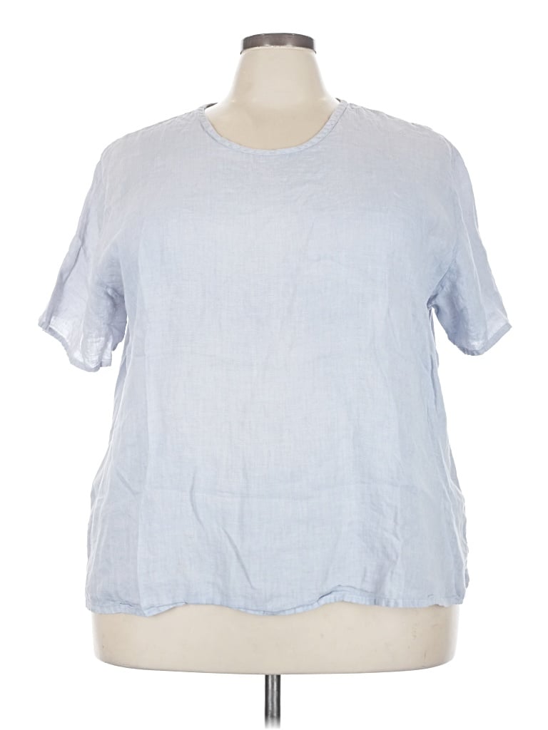 Pre-owned Flax Short Sleeve Blouse In Blue