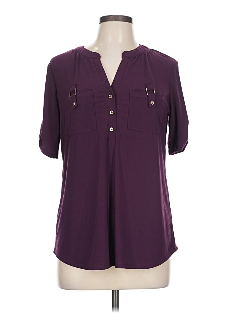 Pre-owned Perseption Concept Short Sleeve Blouse In Purple