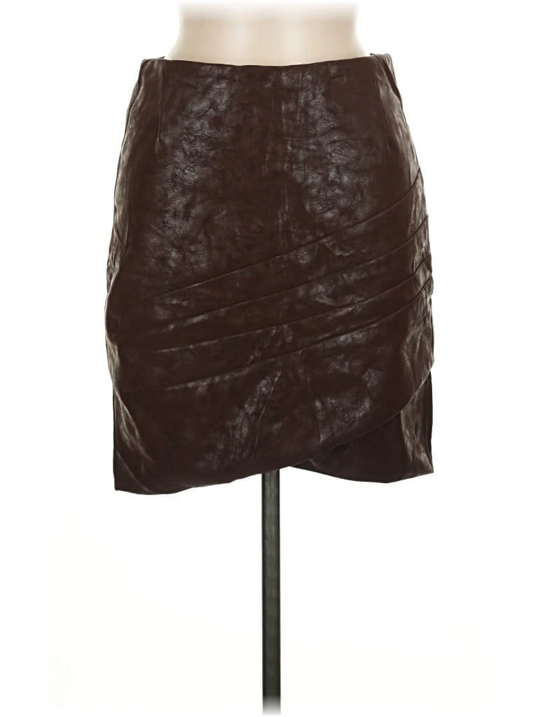 Pre-owned Guess Faux Leather Skirt In Brown