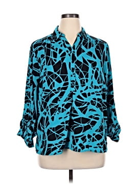Haut Tricot Manches 3/4 Dana Buchman – Noir/bleu/blanc à Motifs Floraux – Taille L