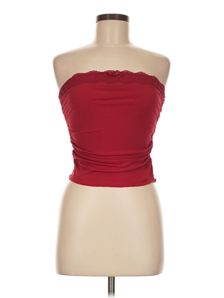 Shein Sleeveless Top Red Strapless Neckline Tops