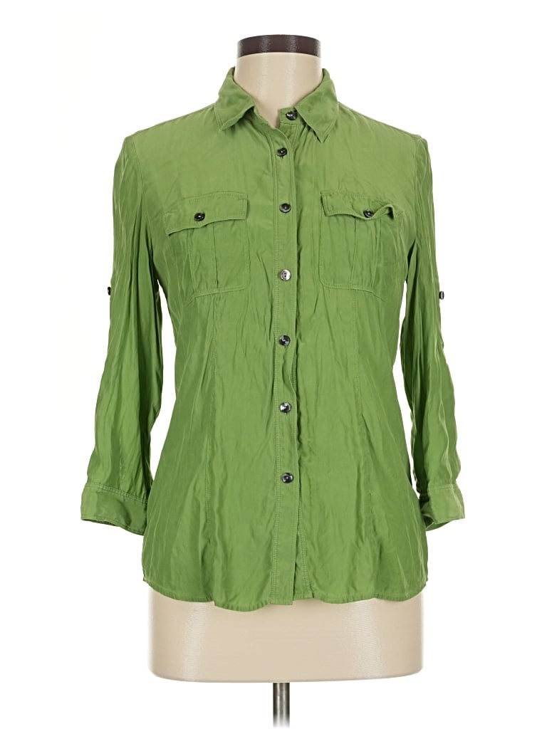 Pre-owned Chaus 3/4 Sleeve Button Down Shirt In Green