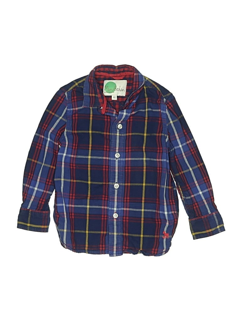 Pre-owned Mini Boden Kids' Long Sleeve Button Down Shirt In Blue