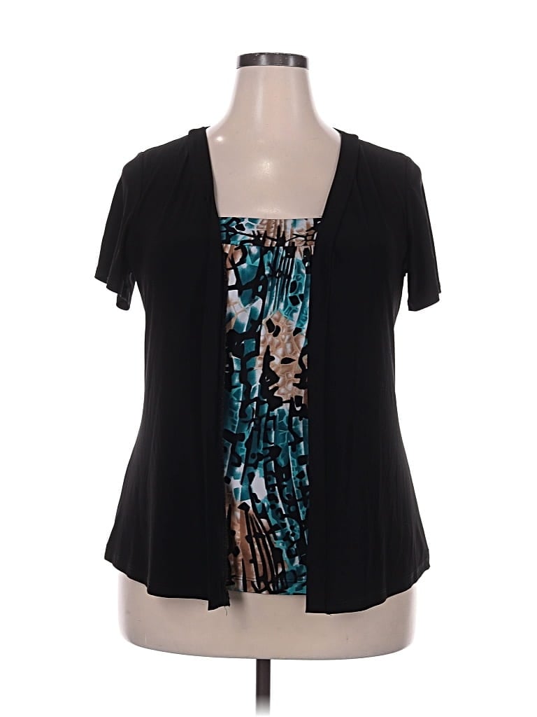 Pre-owned Perseption Concept Short Sleeve Top Black Scoop Neck Tops