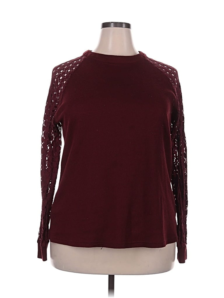 Pre-owned Miholl Long Sleeve Top Burgundy Mock Neckline Tops