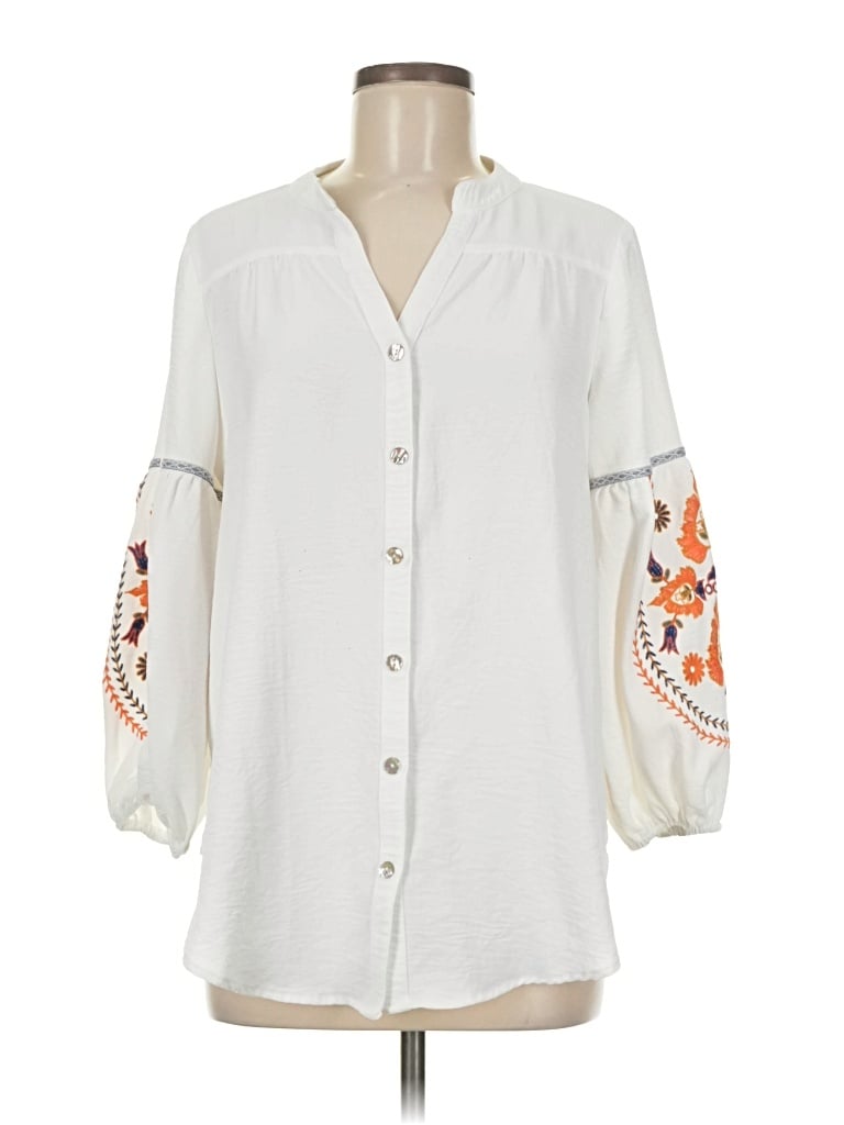 Pre-owned Fig And Flower 3/4 Sleeve Blouse In White