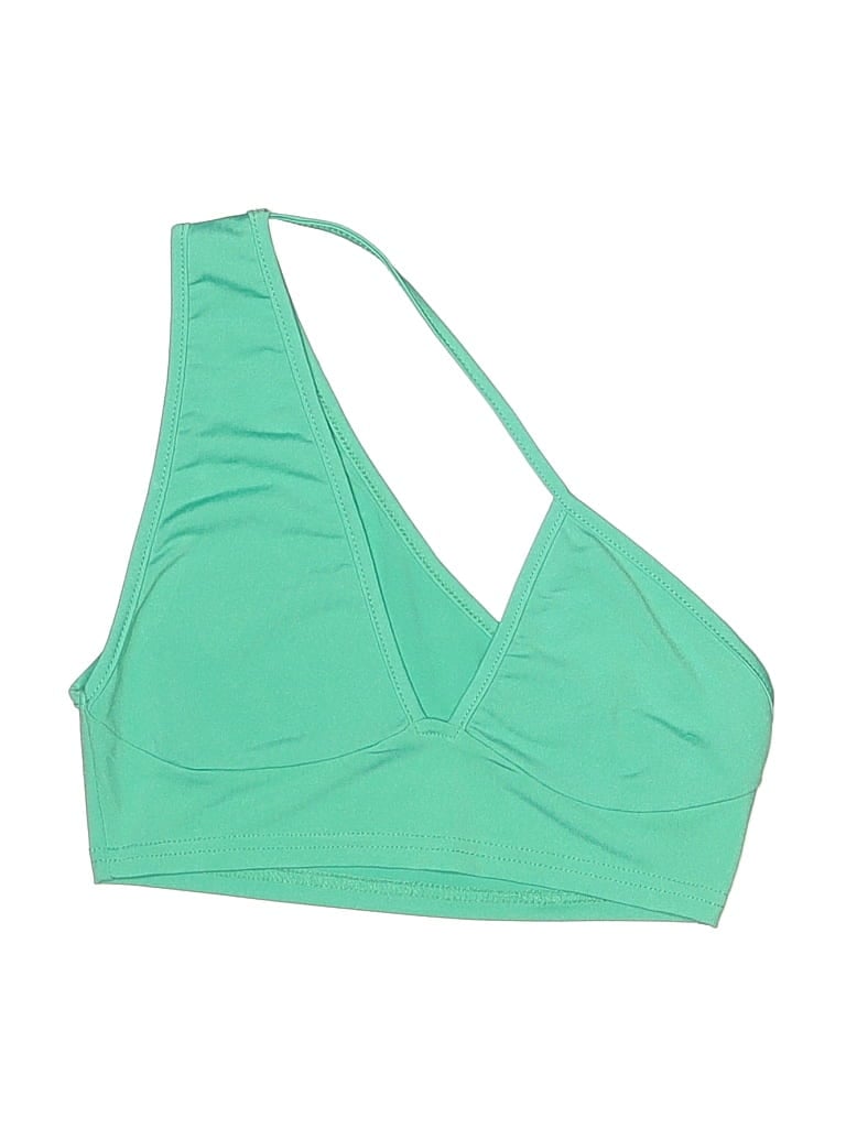 Pre-owned Shein Swimsuit Top Green Solid Pattern Swimwear