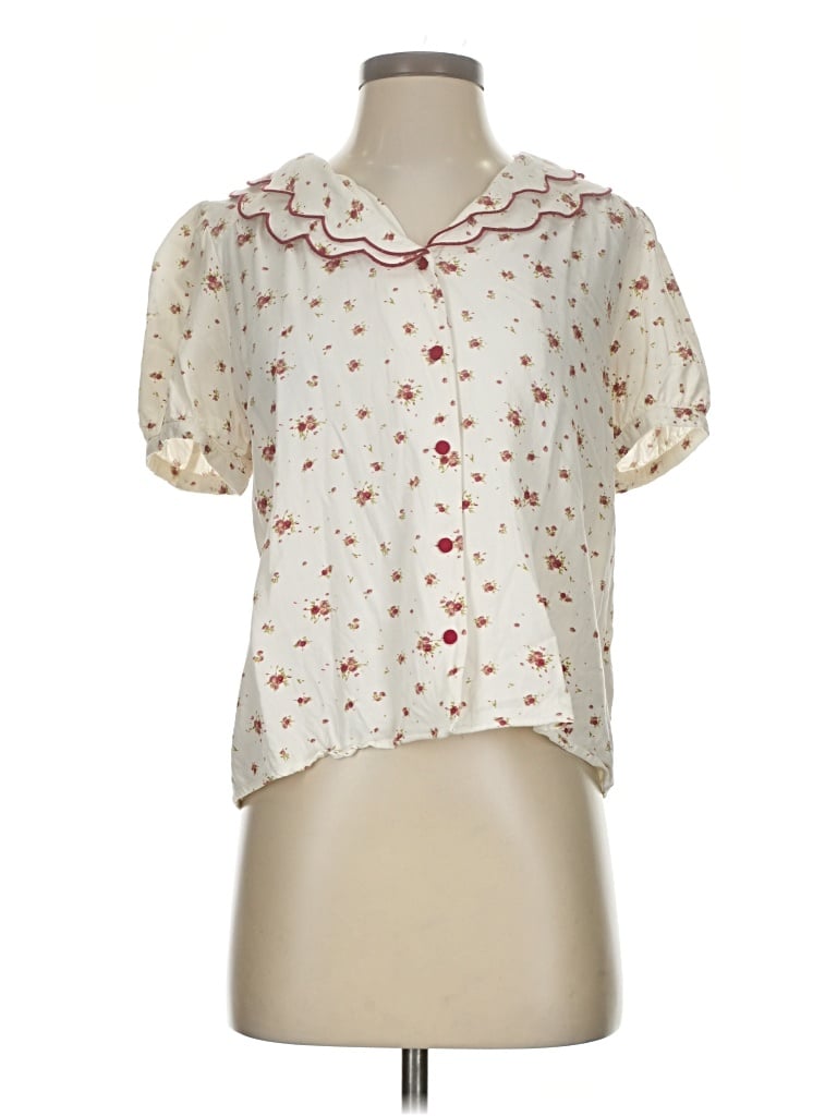 Pre-owned Simple Retro Short Sleeve Blouse In White