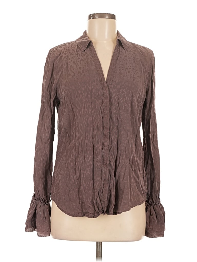 Pre-owned Paige Long Sleeve Silk Top Brown Tie Neck Tops