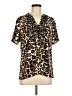 Halo Animal Print Brown Short Sleeve Blouse Size L - photo 1
