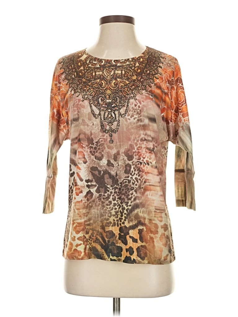 Pre-owned Laura Scott 3/4 Sleeve Top Gold Boatneck Tops