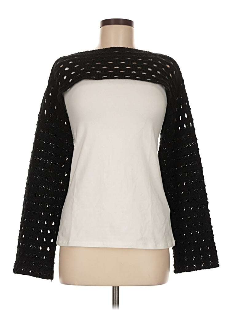 Pre-owned Self Contrast Long Sleeve Top Black Square Neckline Tops